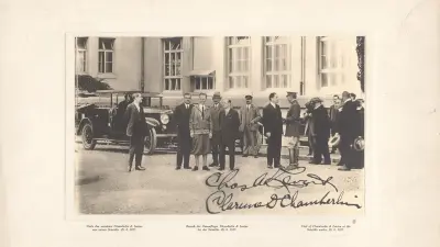 Bild aus der Werbeschrift von Scintilla mit Lindbergh, Byrd und Chamberlin.